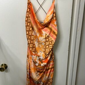 Elegant Orange Patterned Mini Dress